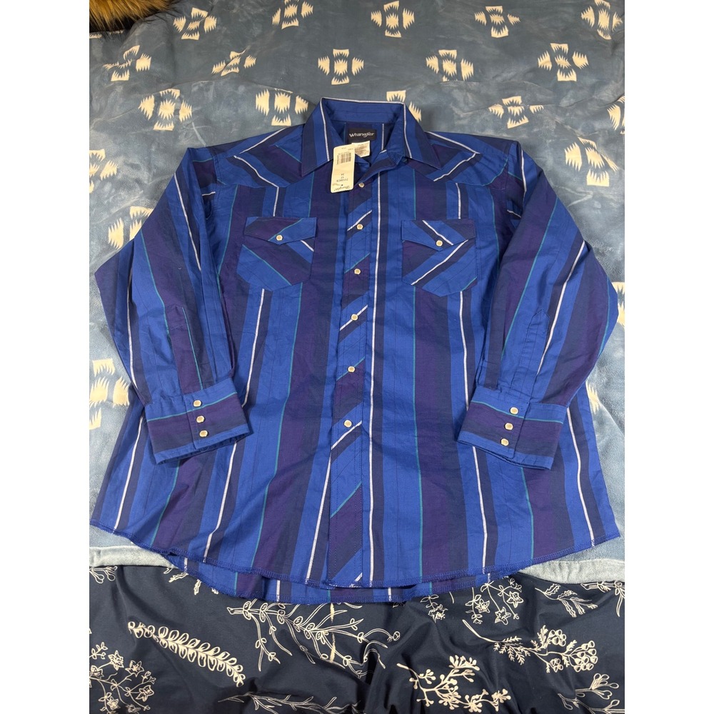 Wrangler Mens Western Snap Up Striped Shirt Blue Purple 17x34 71130CS NWT